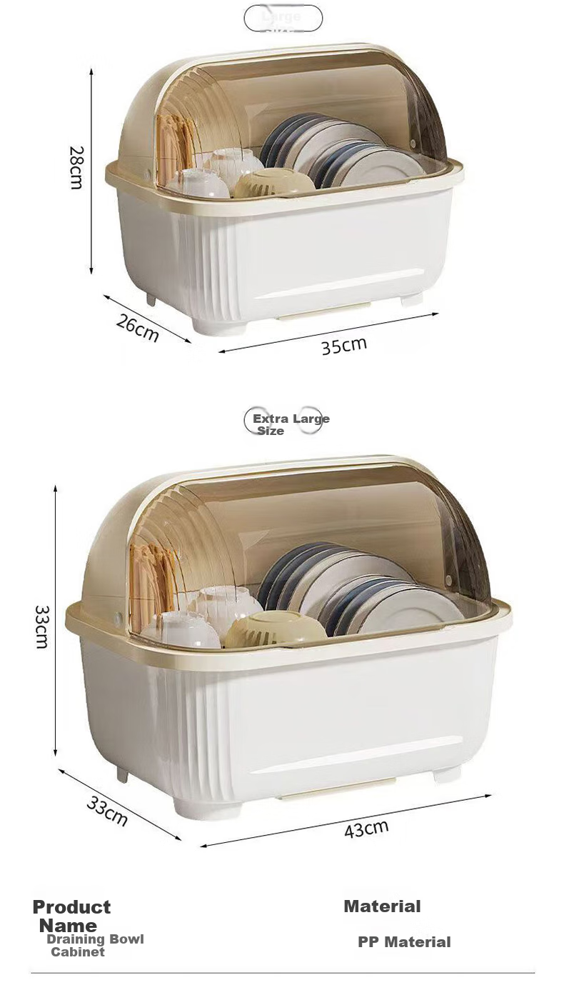 Bainianzhenghe Bowl And Chopstick Storage Box, Draining Bowl Rack, Dish Storage Shelf, Kitchen Bowl Cabinet with Lid, Large Bowl And Plate Storage Container 9
