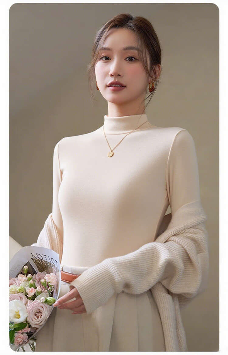 LangSha Half Turtleneck Base Shirt Camellia Oil 10A Antibacterial Autumn Winter Bird's Nest Protein Wearable Base Layer Long Sleeve Mask Shirt 7
