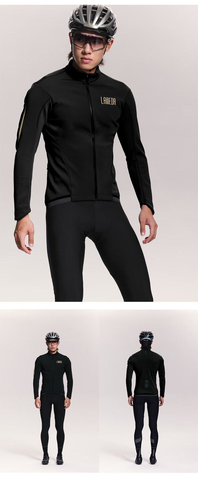 Lameda Cycling Jersey Fleece Men's 0-10°C Autumn And Winter Top Windproof Warm Road Bike Outerwear Zhifeng Black 2XL 1