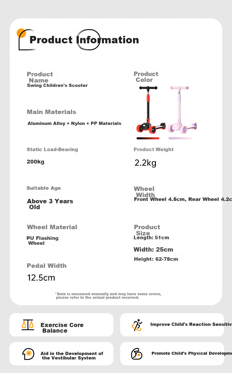 SWAY Scooter for Children 3-6 Years Old, Anti-Rollover, Foldable, Light-Up Wheels, Kids' Kick Scooter 11
