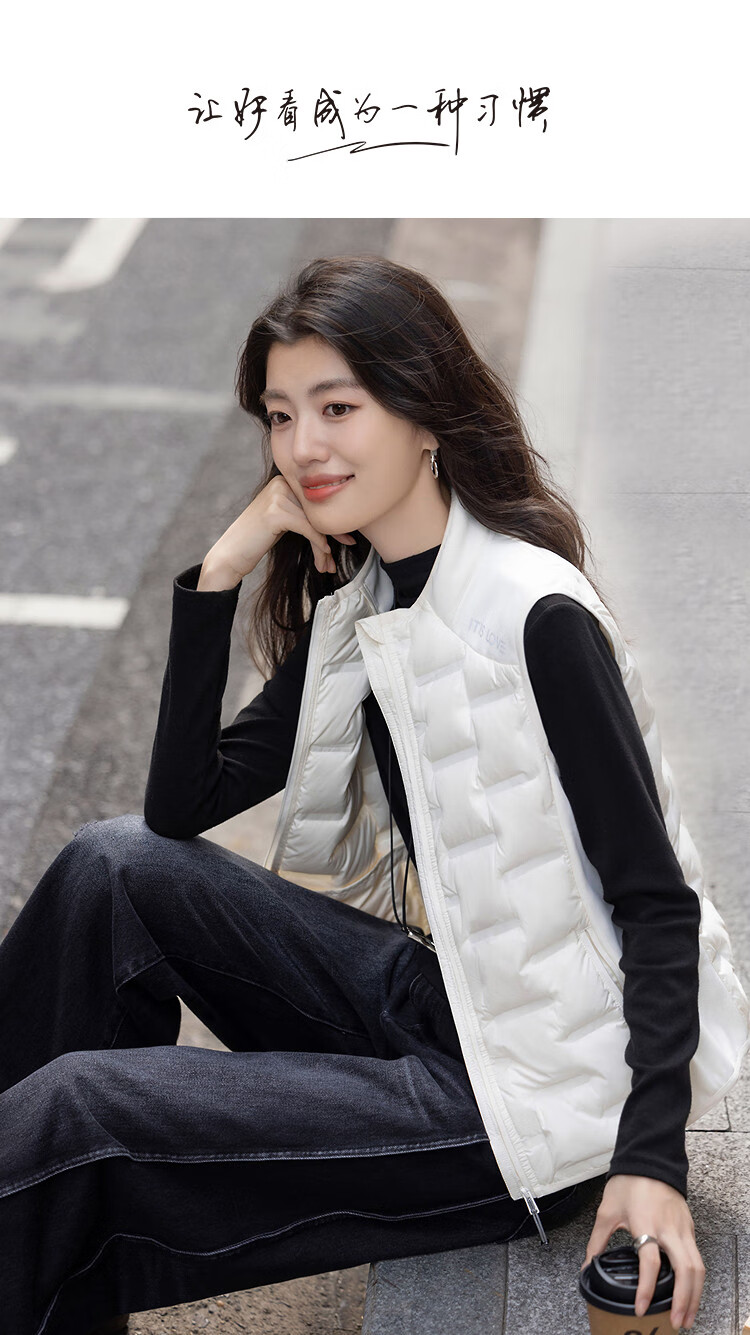Demana [Light Warm Home] Winter High-End 90% Goose Down Stand Collar Gold Letter Patchwork Knitted Sleeveless Down Vest 1