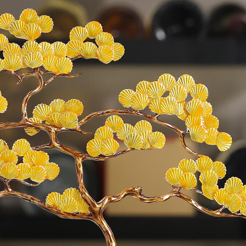 Nanchuxiansheng Enamel Gold Jade Pine Tree Fortune Attracting Ornament Craft, Living Room Entrance Office Decoration, Housewarming And Business Opening Gift