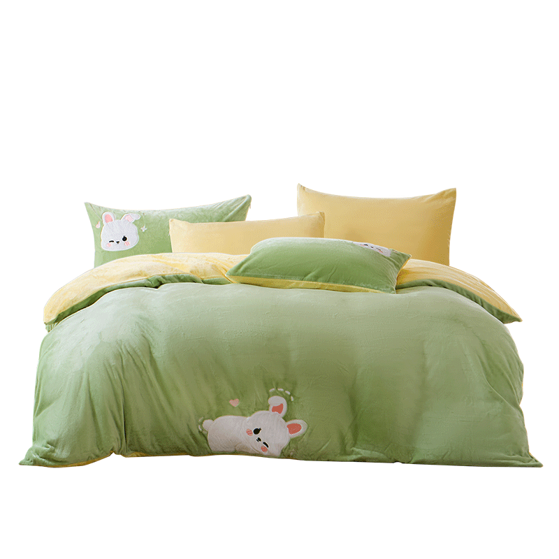 FUANNA Milk Velvet Four-Piece Bedding Set Double-Sided Warm Velvet Sheet and Duvet Cover Anti-Static Double Extra Large Flannel Set 1.8m Bed 230*229cm