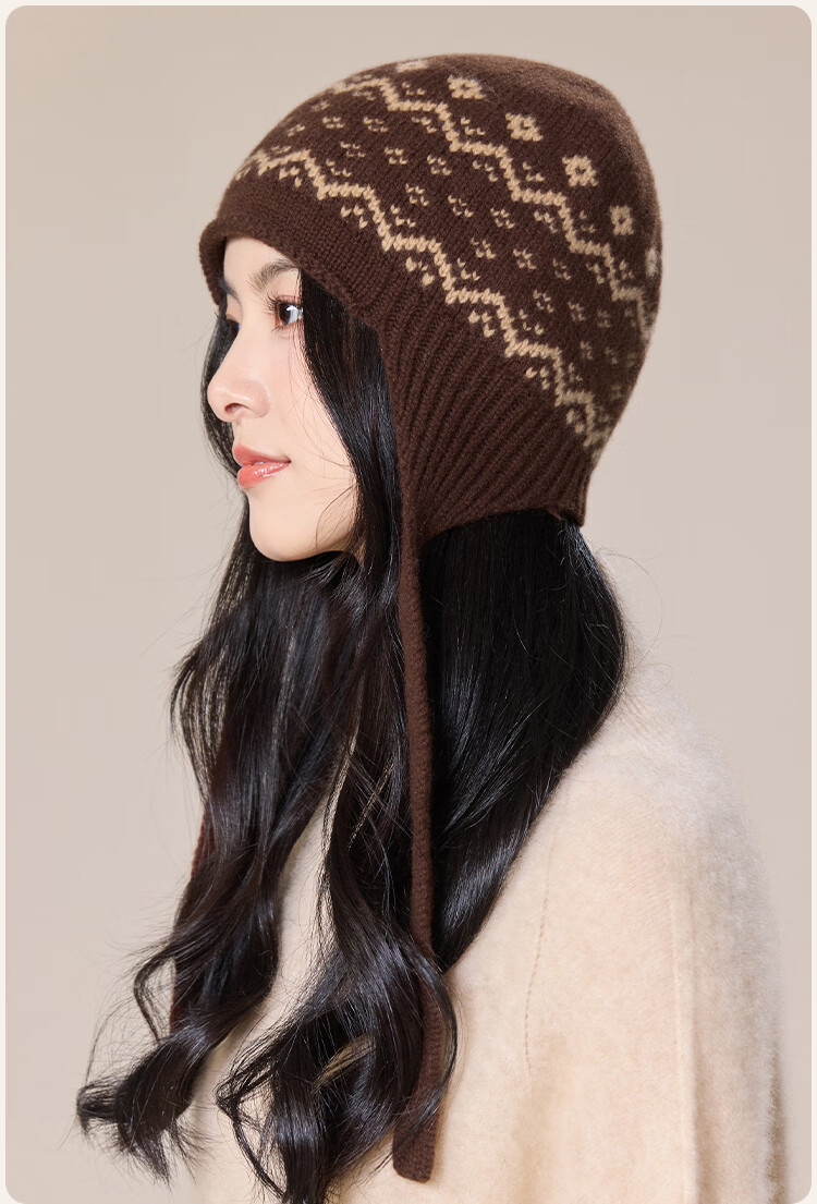 JIUMU Pure Wool Warm Knitted Beanie Autumn Winter Cold Weather Outdoor Ear Protection Hat for Women 2