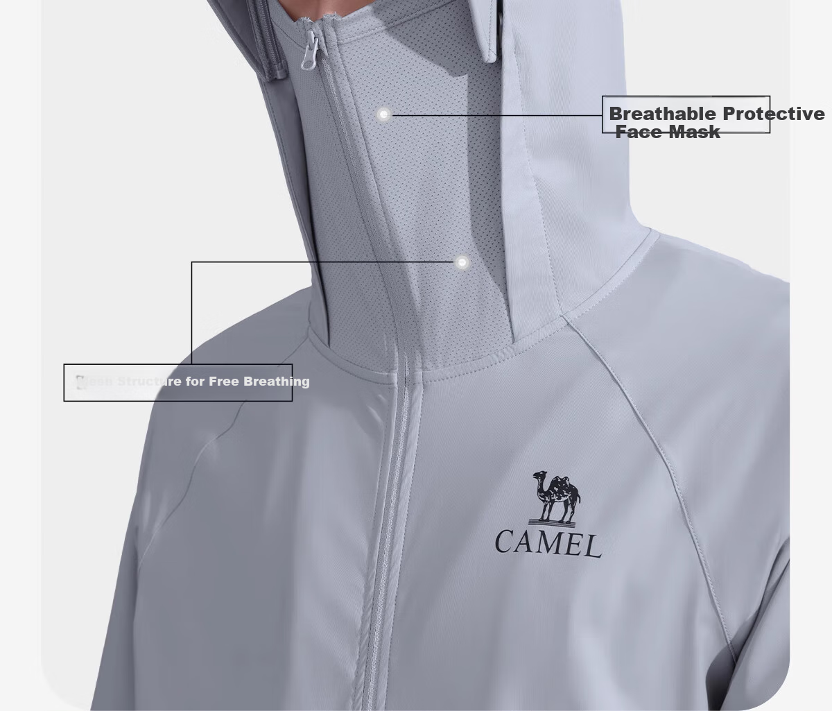 CAMEL Cold White Original Yarn Sun Protection Clothing UPF50+, Quick-Drying High-Elasticity Sun Protection Jacket A15BAVV086, Phantom Black 2XL 10