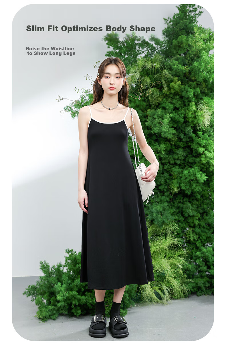 MJ STYLE Spaghetti Strap Dress for Women, 2026 Summer New Elegant Sexy Waist-Cinching Slimming Fitted Vacation Style Long Dress 6