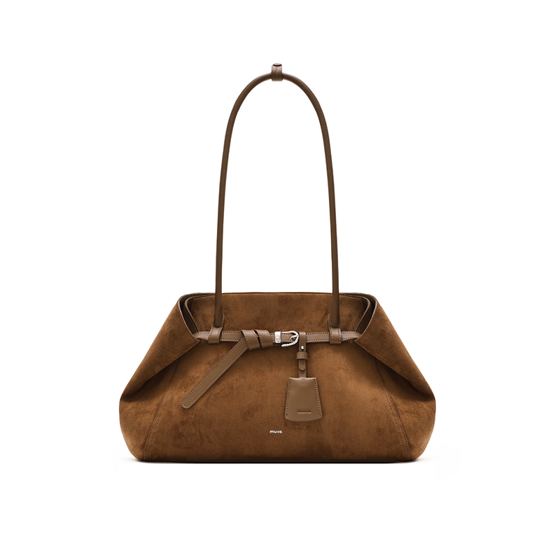 MUVA Folded Ear Large Capacity Women's Shoulder Bag New Commuter Tote Underarm Bag Caramel Brown