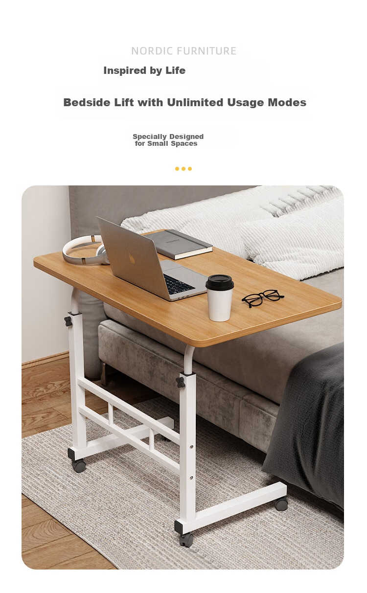 Anerya Bedside Computer Desk with Wheels, Movable Lazy Table, Height Adjustable Bed Study Desk, Warm White Double-Layer 60*40 4