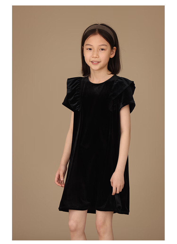 Hacikis Kids Summer Velvet Dress Korean Style Birthday Dress Little Black Dress Girls Formal Wear Black 170 6