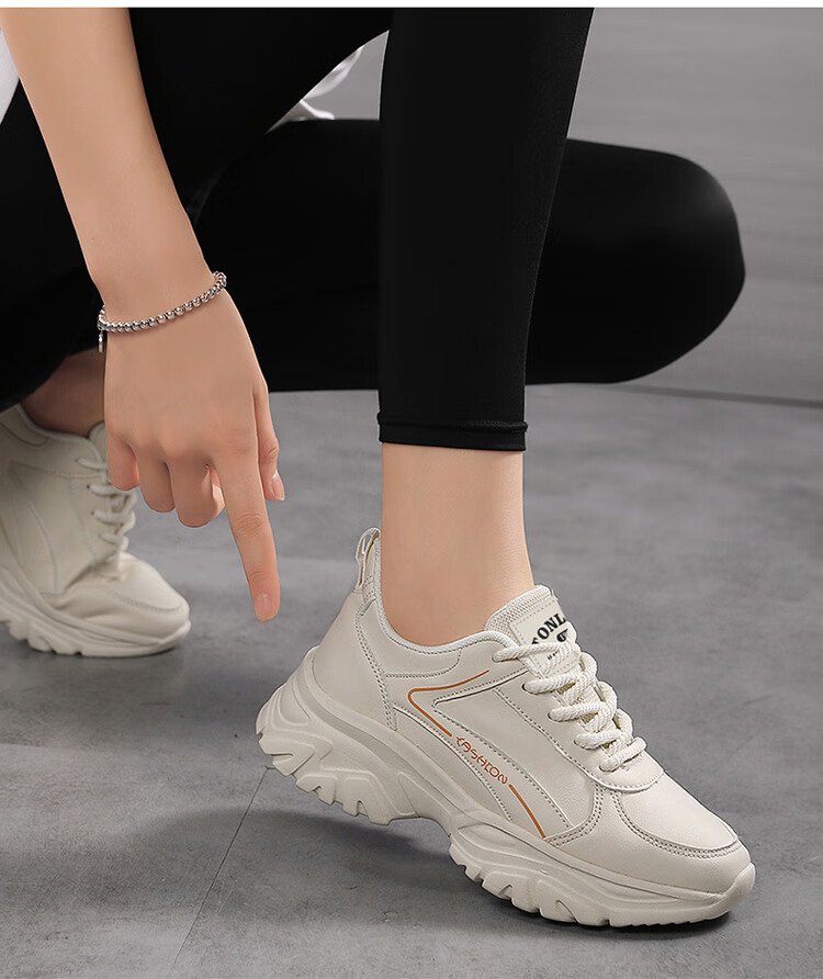 TonLion Women's Spring Summer 2026 Leather Dad Sneakers Casual Thick Sole Sports Shoes Black Size 38 11