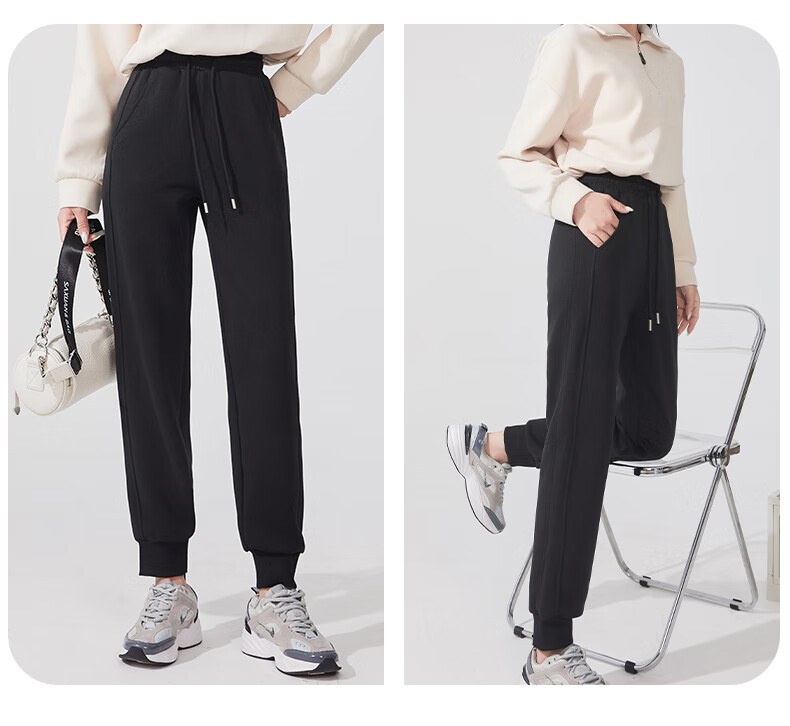 MJ STYLE Women's Fleece-Lined Ribbed Cuffed Pants 2026 Winter New Thickened Warm Slim Fit Durable Casual Trousers 6