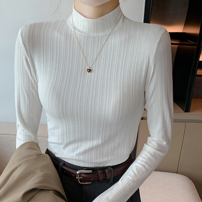 YUZHAOLIN Women's Half Turtleneck Long Sleeve Slim Fit Knit Top White