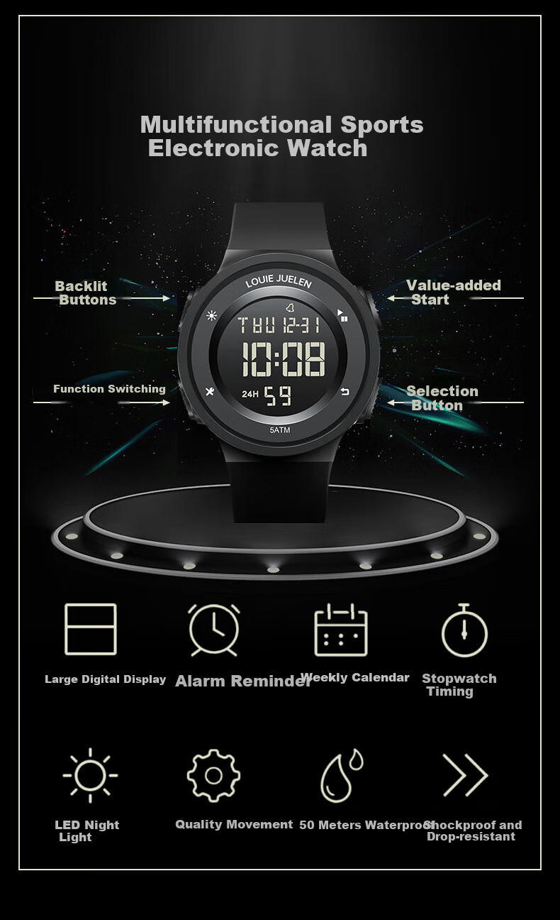 GEORGCOUNT 2025 New Watch for Men, Teenagers, Middle And High School Students, Men's Sports Multi-Functional Children's Electronic Watch for Boys 4