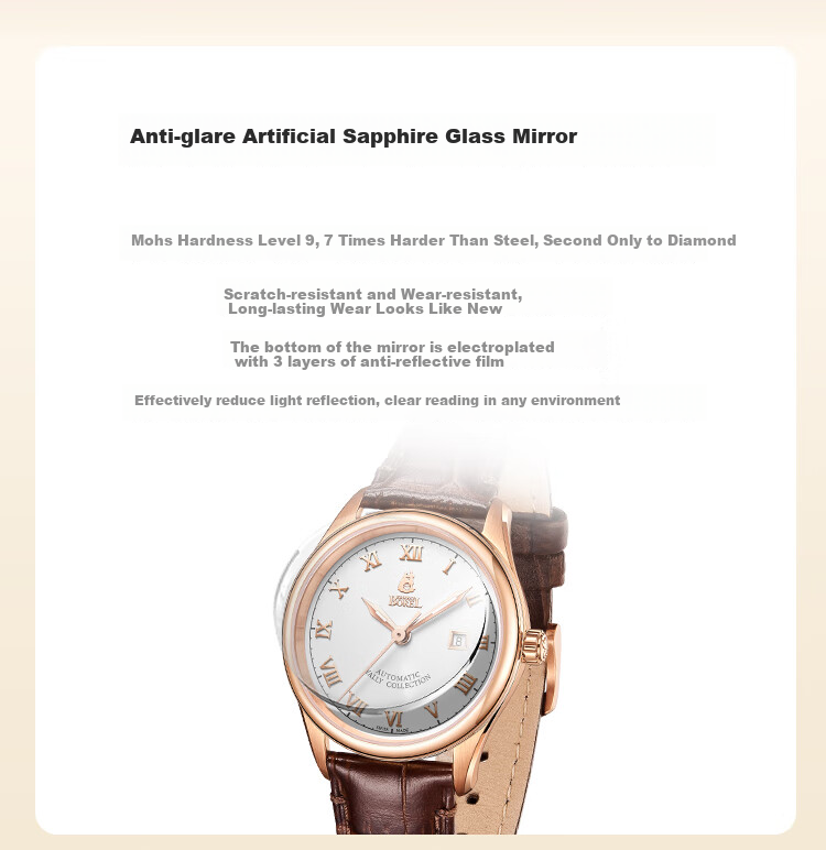 ERNEST BOREL Swiss Women's Watch, Automatic Mechanical Original Imported Leather Strap Yali Series Ladies Watch N0407L0C-MR4L 7