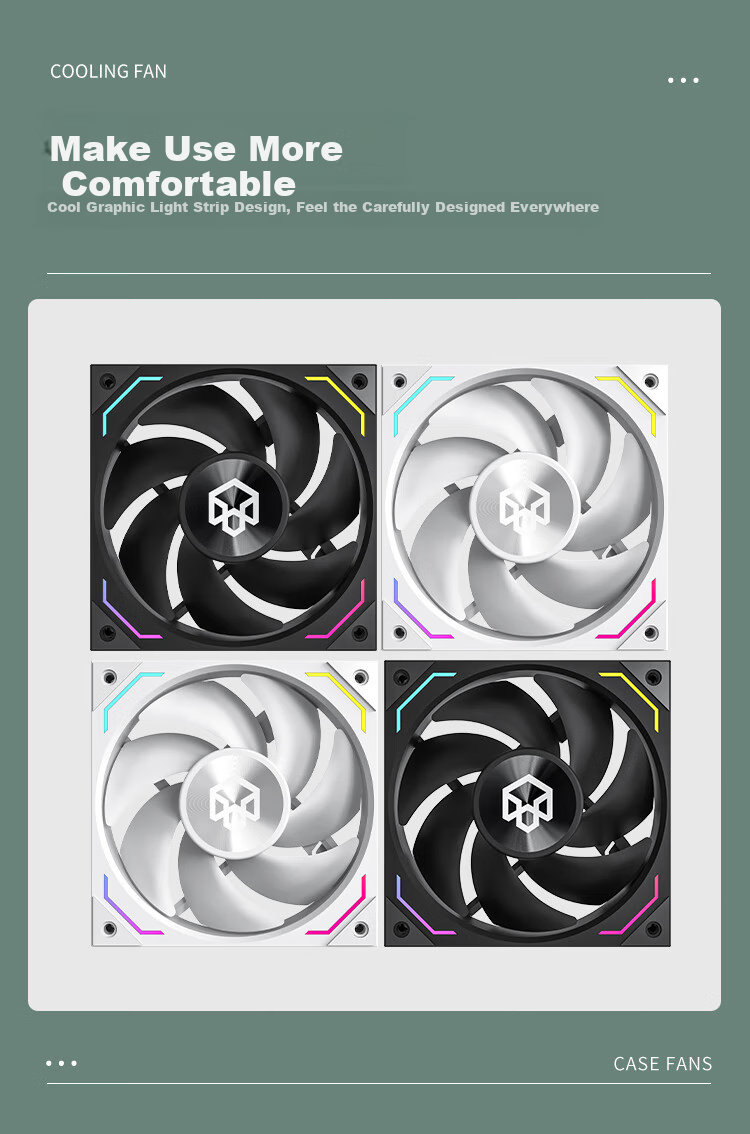 PADO Jidongli X1 High-Performance/Black Reverse Case Fan Cooler/PWM Intelligent Temperature Control/ARGB Light Synchronization/Low Noise 12cm 5
