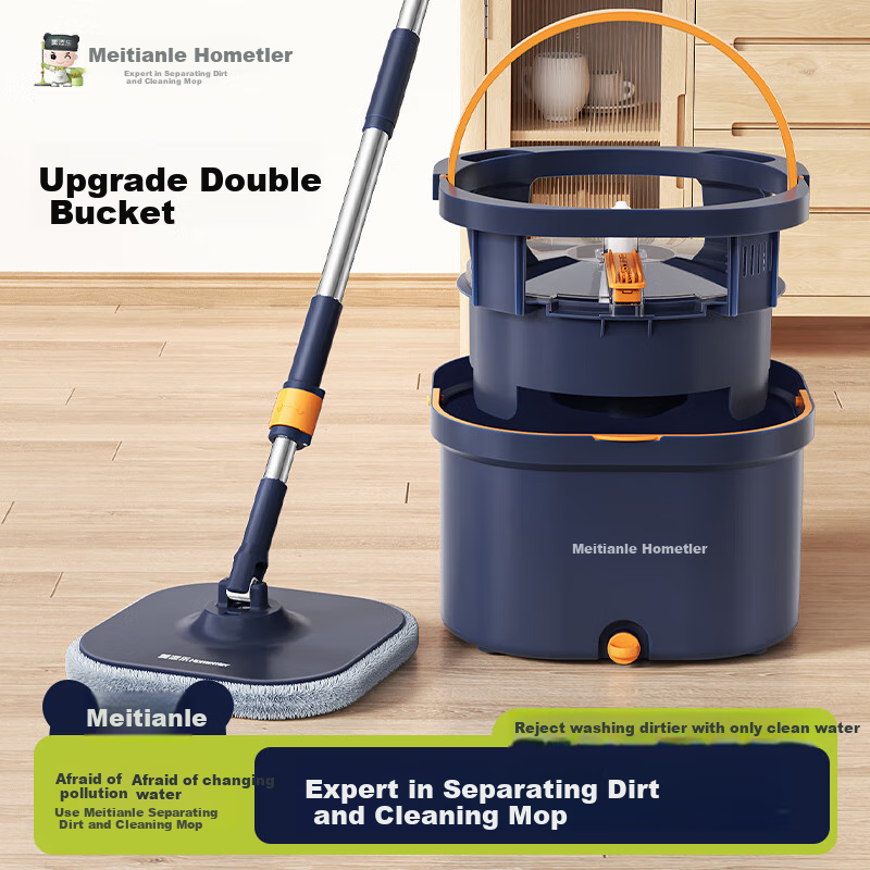 HoMettler Clean And Dirty Separation Rotating Mop, Household All-In 2026 Hands-Free Flat Mop with Bucket, One Set of Three Mops