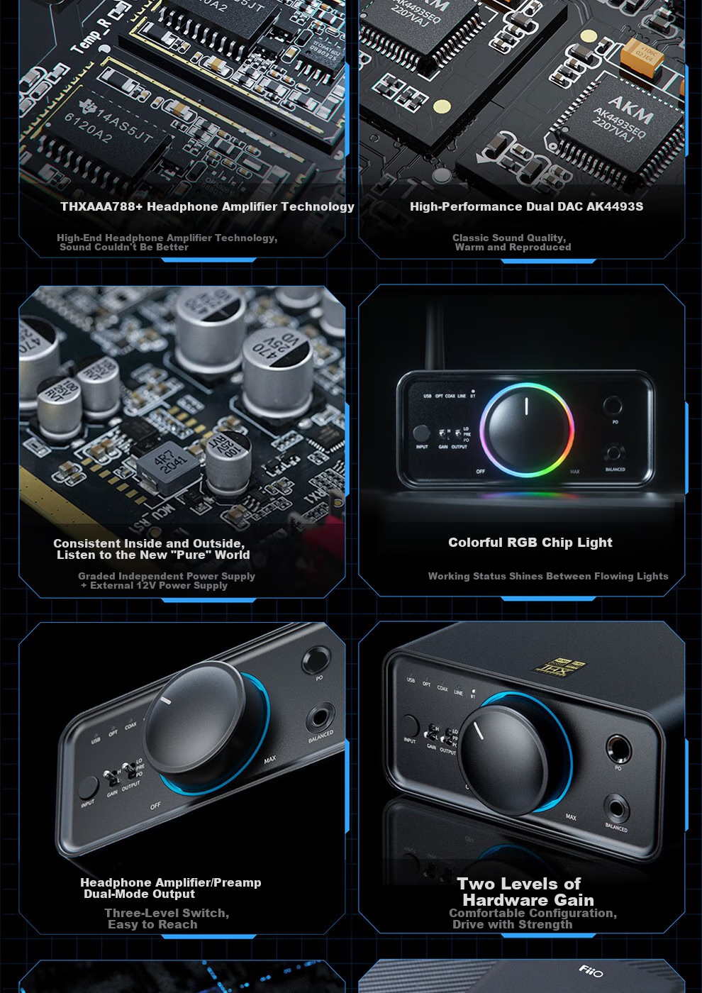 FiiO K7 Desktop Decoding Headphone Amplifier, DSD Decoder All-In Headphone Power Amplifier, HiFi Decoder, Black Decoder 3