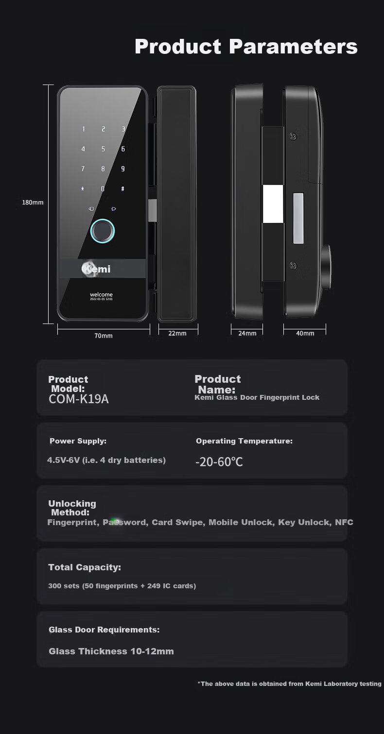 Kemi (Comet) Glass Door Fingerprint Lock, Access Control Smart Electronic Password Lock, Office Glass Door Lock without Drilling Or Wiring, Bluetooth Mini Program Attendance COM-K19A 14
