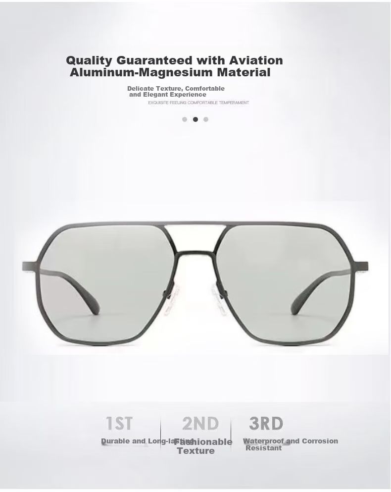 Angelamiao Sunglasses for Men, Driving-Specific Polarized Casual Fishing Sunglasses, Large Frame Color-Changing Glasses with Gun Frame And Photochromic Lenses 3