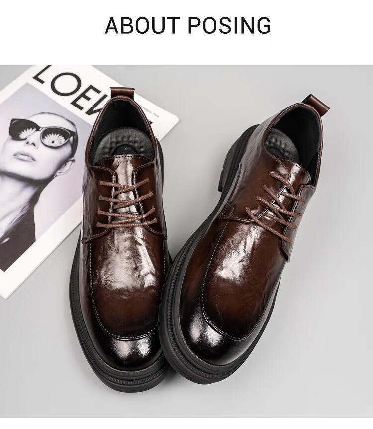Jingzhenlianggong Men's Genuine Leather Dress Shoes 2026 Spring Business Lace-up Derby Black Size 40 16