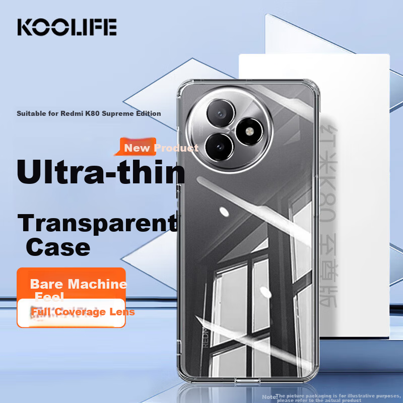 Чехол для Xiaomi Redmi K80 Ultra Edition KOOLIFE, прозрачный, TPU, защита камеры, простой стиль