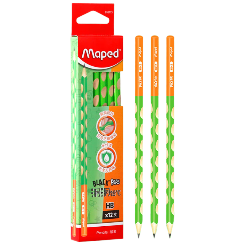 Maped Colored Perforated Pencil HB, Triangular Shaft Pencil for Calligraphy Practice, Sketching And Drawing, Student Children's Posture-Correcting Writing Practice Pencil, 853113CH [12 Pcs/box]