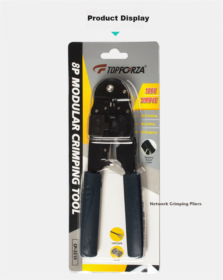 TOPFORZA Network Cable Crimper, RJ45 Connector Crimping Tool, Electrician's Wire Cutter, 8P Single-Port Network Crimping Pliers, CP-3210 12