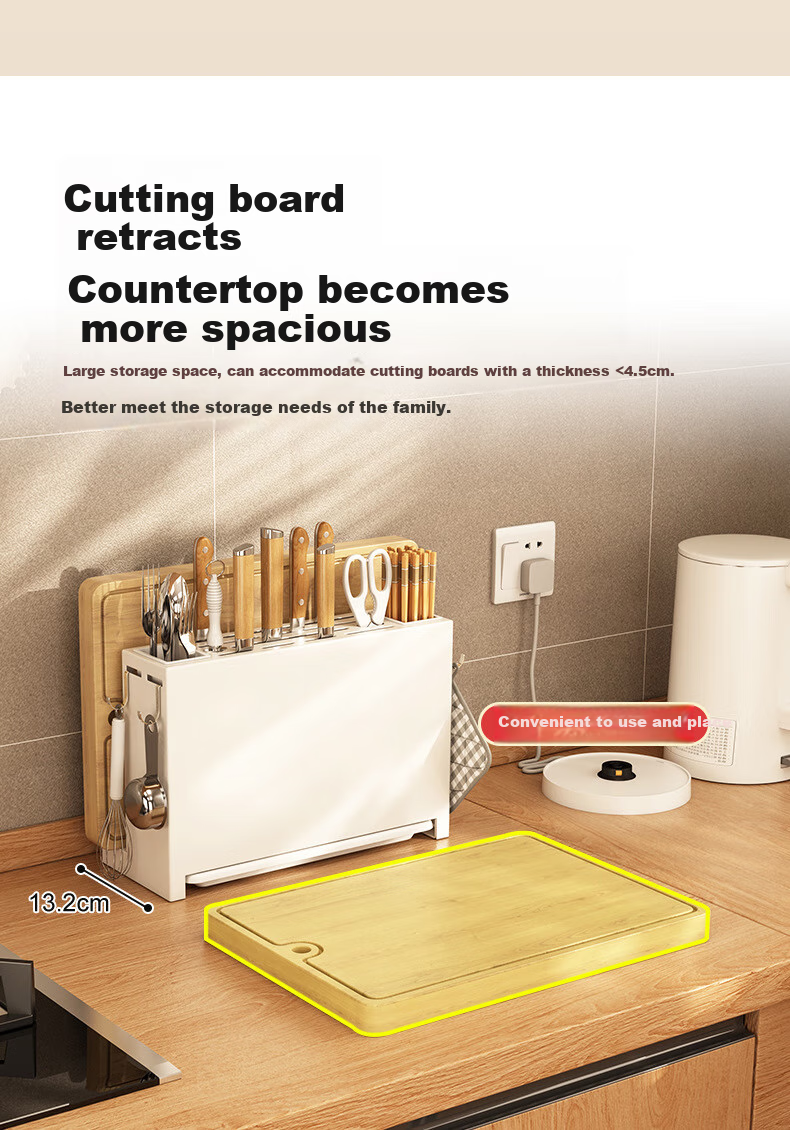 Canjiangjun Kitchen Storage Rack, Knife Holder, Countertop Multifunctional Organizer Shelf, Chopstick Holder, Cutting Board Rack, Table Carbon Steel Shelf 2