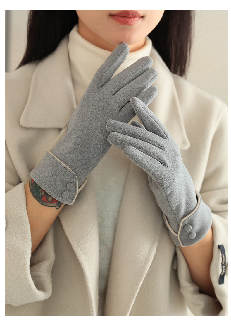 Fapaide Fleece Gloves for Women Spring and Autumn Outdoor Cycling Driving Korean Style Cute Fleece Winter Warm Gloves Khaki 7