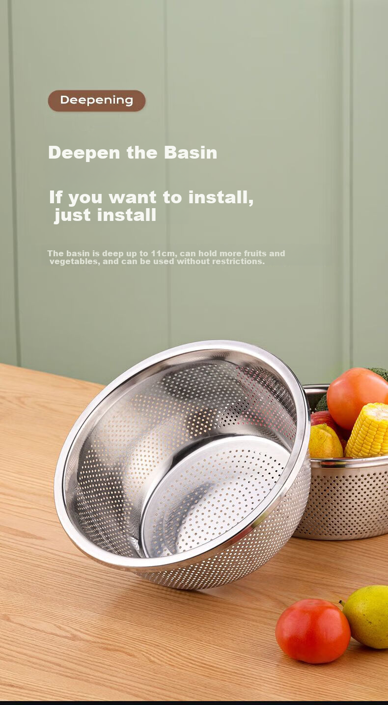 CHAHUA (CHAHUA) Zhenxiang Stainless Steel Colander Basket, Household Kitchen Strainer Basket for Washing Vegetables And Rice, 26cm Vegetable Basket 5