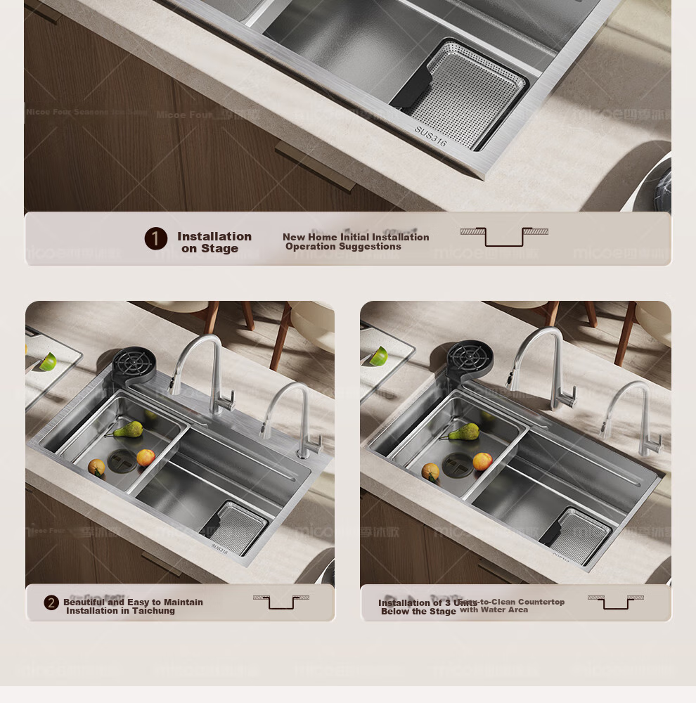 MICOE Kitchen Sink, Handmade Large Single Bowl L9 Series, 316L Stainless Steel Medical Grade, Nano Antibacterial Vegetable Washing Basin, 75 41