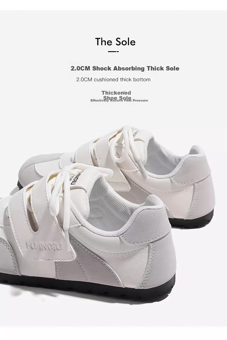 HUANQIU Velcro Sneakers, Puff White Shoes, New Style Ins Ugly-Cute Shoes, Women's Dexun Shoes KMXFX8093, Beige-Black, Size 37 3