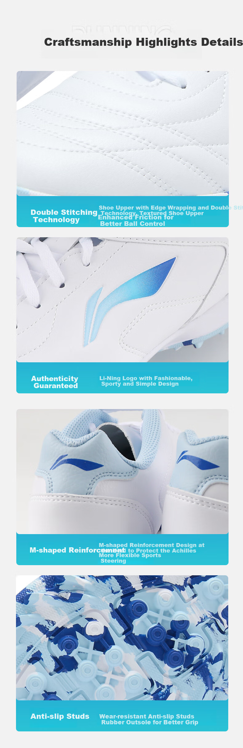 Li-Ning Soccer Shoes TF Turf Cleats for Men, Women, Adults, Children, Teenagers Professional Training Shoes Breathable Cleats for Middle School Exams And Summer Wear 8