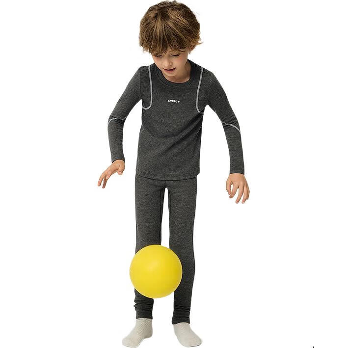 AIMER KIDS Temperature-Regulating Tech Sports Warm Shirt Unisex Kids Phase-Change Antibacterial Thermal Underwear Carbon Gray Top Size 120