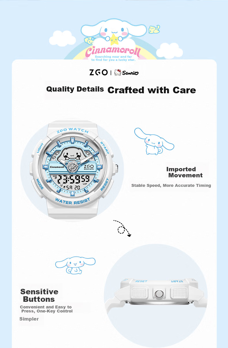 ZGO Sanrio Watch for Women Students, Waterproof Electronic Watch for Middle School Girls, Birthday Gift for Girls, 863 Cinnamoroll 9