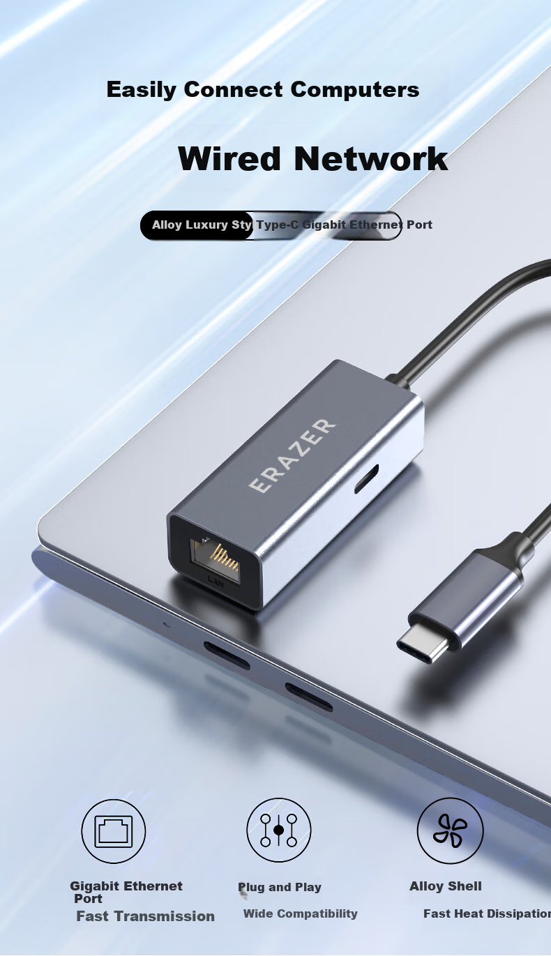 Lenovo Invests in Brand Yinengzhe Type-C to Gigabit Ethernet Port, USB-C to RJ45 Gigabit Wired Network Card Adapter, Laptop Converter Splitter 1