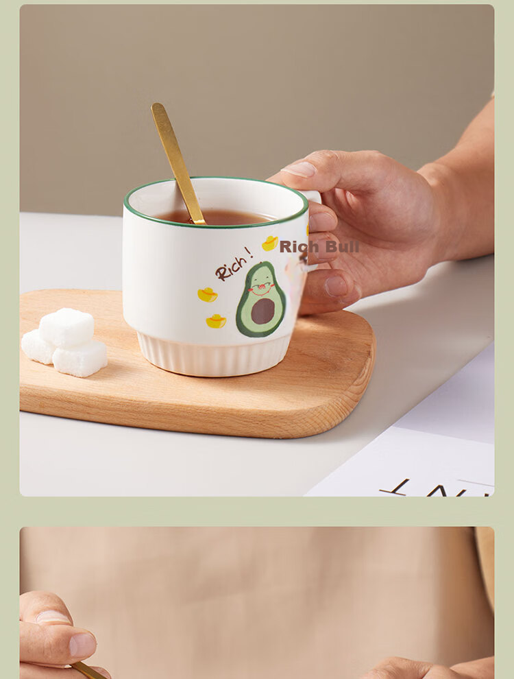 BJ Ceramic Vertical Striped Mug, Ceramic Cup, Coffee Cup, Breakfast Cup, Milk Large Capacity Cup, 400ml 13