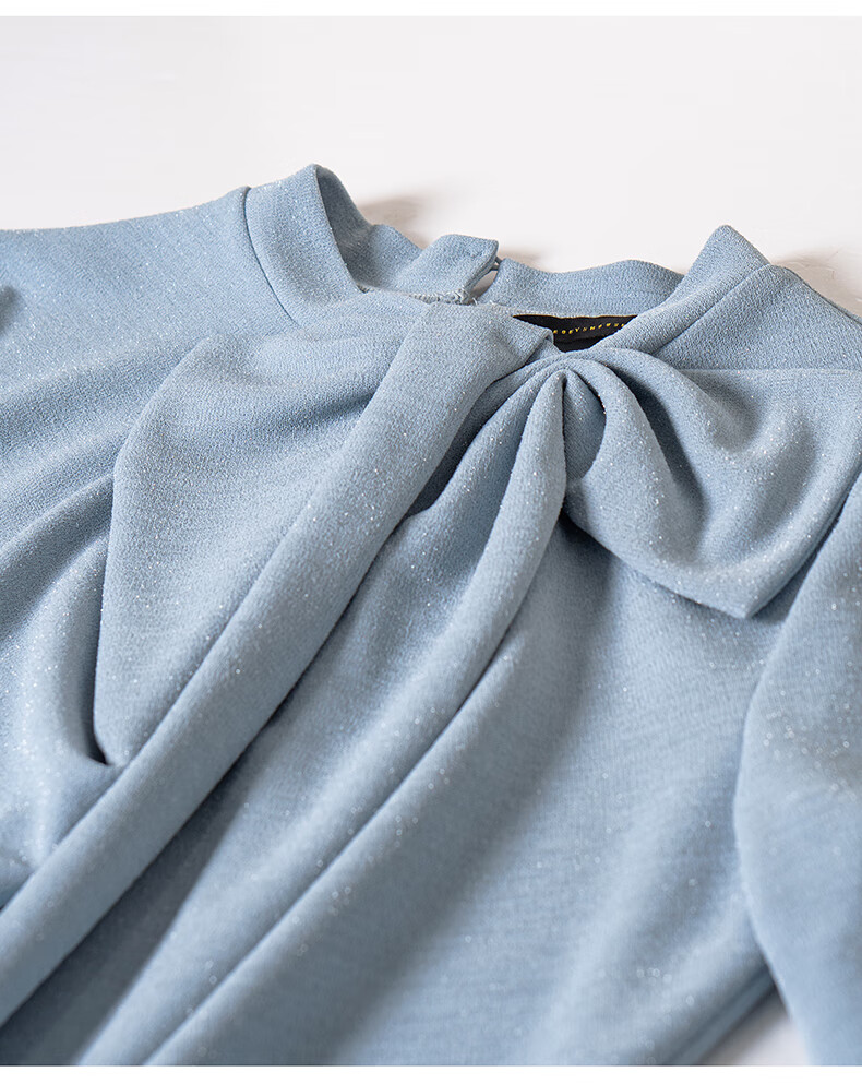 ROEYSHOUSE French Style Shiny Silk Bow Long Sleeve Knit T-Shirt for Women Spring 12691 Dark Blue M 17