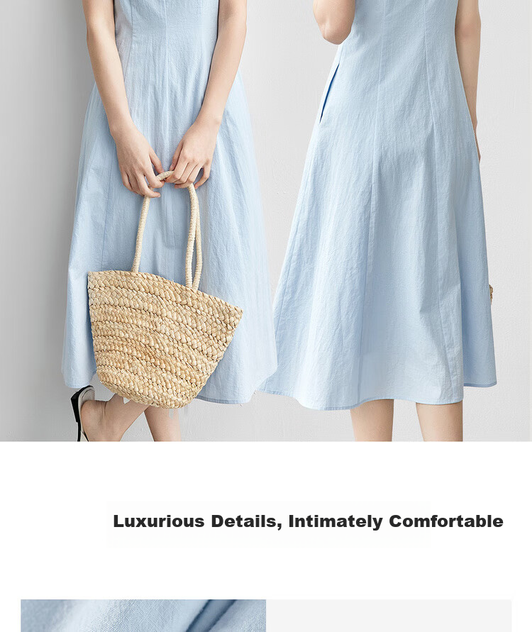 Shangdu Bila 100% Cotton A-Line Dress Women Summer Slim Waist Spaghetti Strap Square Neck Casual Mid-Length Dress 11