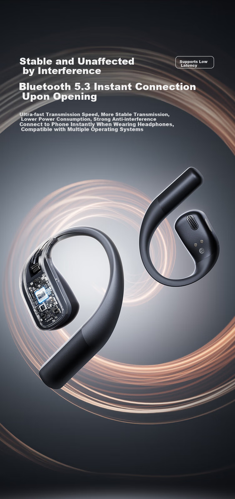 1MORE (1 MORE) [Jay Chou's Choice] S70 Open-Ear Bluetooth Headphones, Non-In Ear-Hook Style Sports Earphones, Long Battery Life for Running, Calls with Noise Reduction, Compatible with Huawei And Xiaomi, Black 8