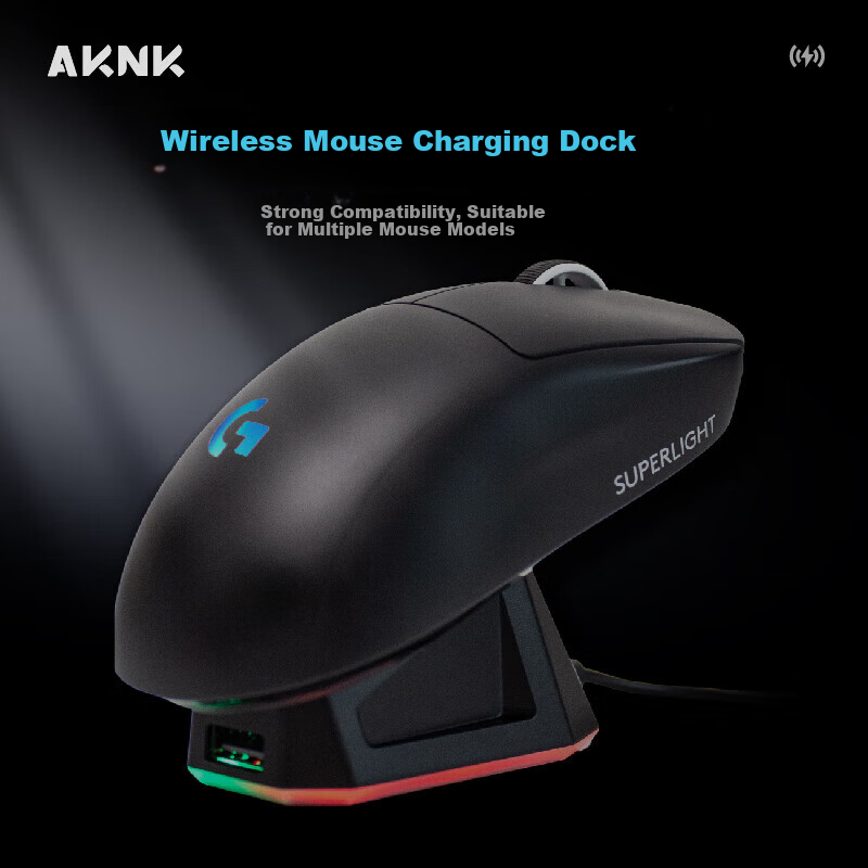 Зарядная док-станция AKNK для Logitech GPW 2-го/3-го/4-го поколения, G502, G903, с магнитным USB-портом и RGB-подсветкой, черная