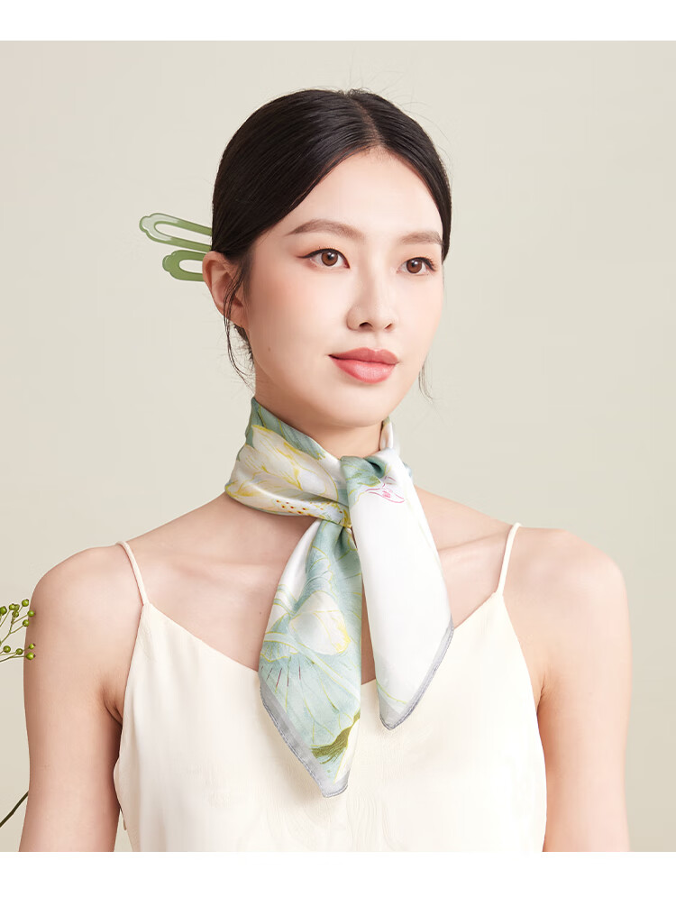 Shanghai Story Women's Silk Satin Small Square Scarf 100% Mulberry Silk Scarf Gift Box Birthday Present Tipsy Mist 6