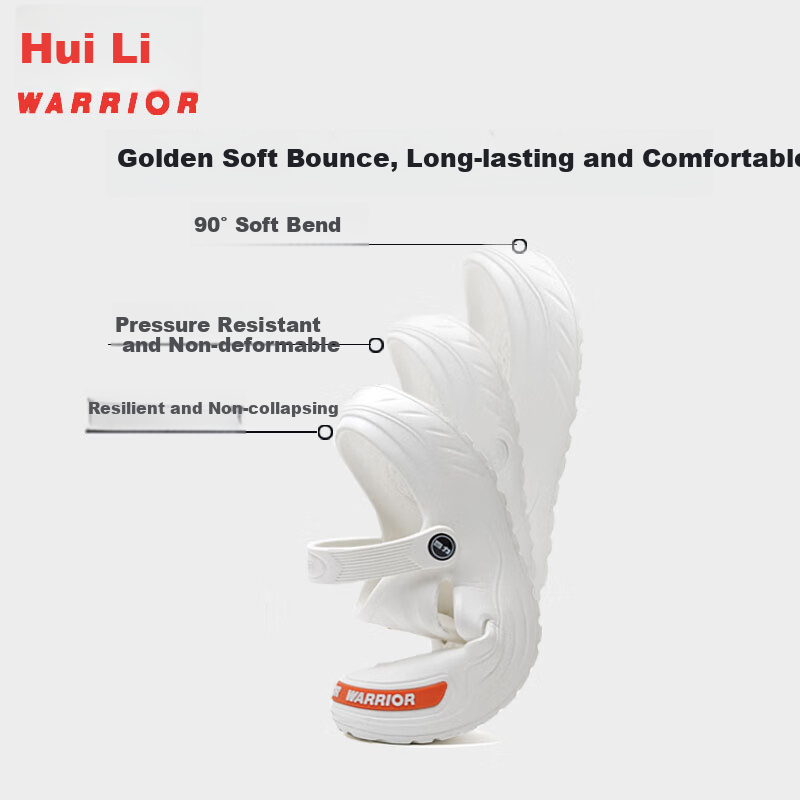 Huili Perforated Slippers, Summer Outdoor Closed-Toe Beach Sandals, Thick-Soled Non-Slip Sandals for Men, HL0559 White, Size 43