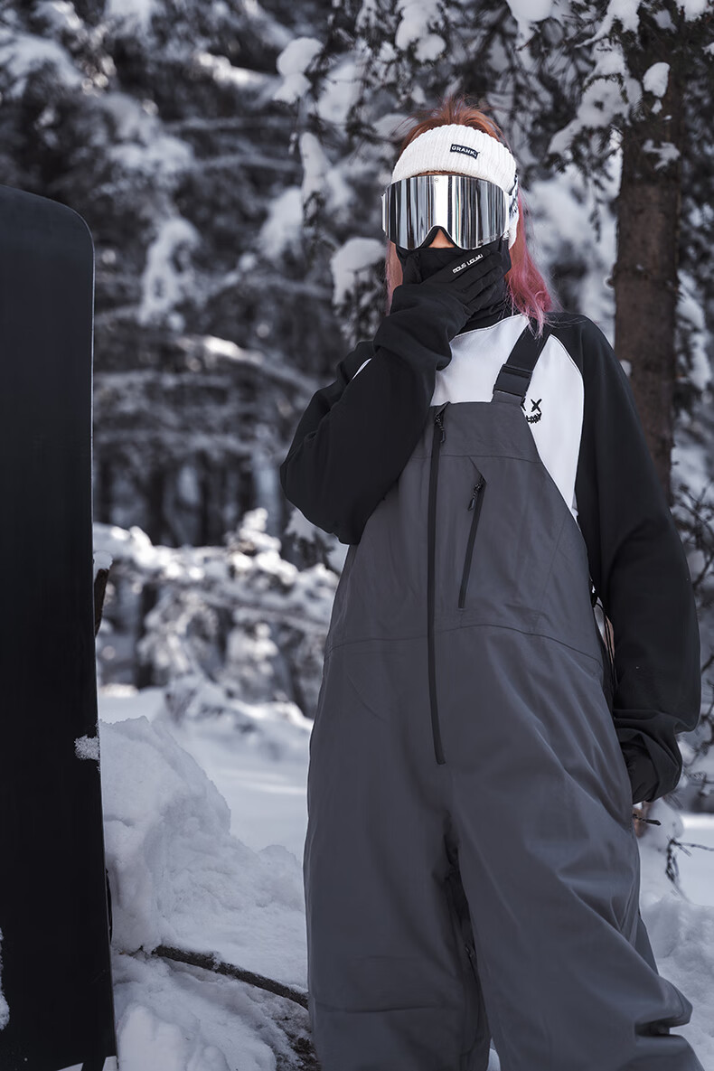 Nan En Single Board Ski Suit Bib Pants 3L Waterproof Thickened Warm Unisex Black M 13