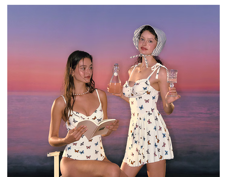AtlanticBeach 2025 New Popular Butterfly One-Piece Swimsuit for Women Summer High-End Skirt-Style Beach Resort Swimwear 12