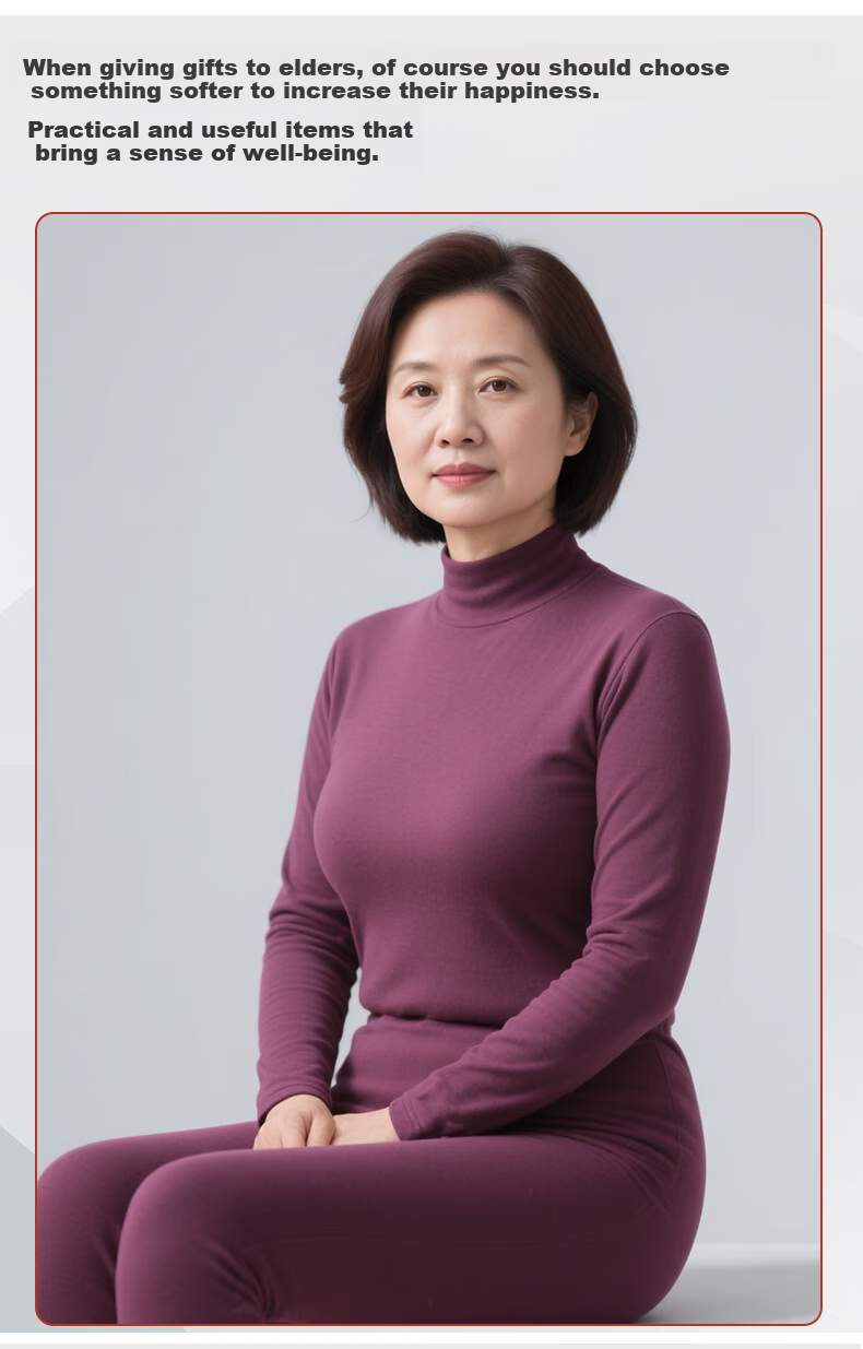 Hengyuanxiang Middle-Aged And Elderly [100% Pure Cotton Autumn Underwear Set] Women's Antibacterial Thermal Underwear Set, Thin Base Layer for Mom's Winter Wear 9