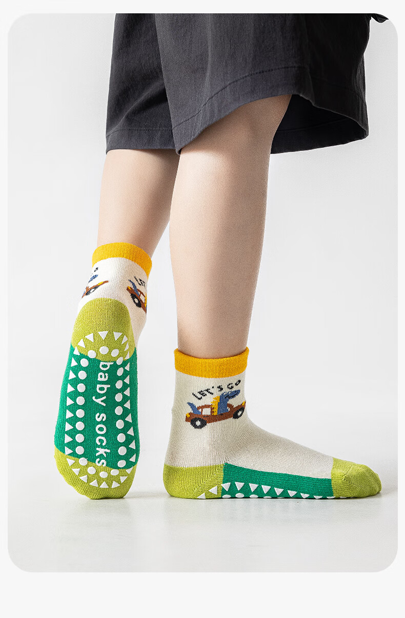 MiiOW Kids Non-Slip Anti-Cold Cotton Autumn Winter Boys Floor Socks Cartoon Green Dinosaur Sports Indoor Baby Socks 16