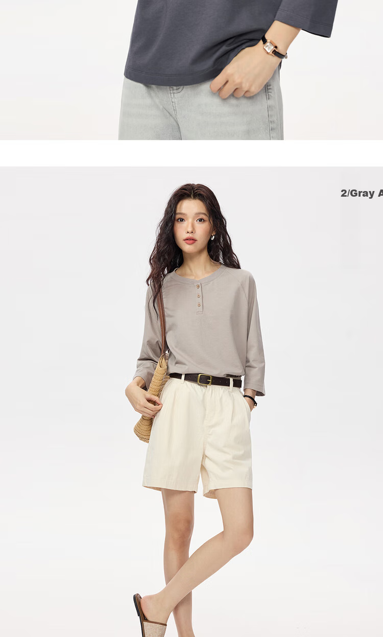 Zara Women's Autumn Pure Cotton American Style Henley Neck Drop Shoulder Seven-Quarter Sleeve Top 13325771 12