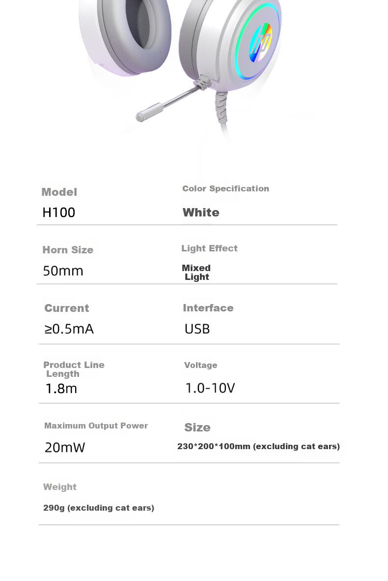 HP H100 Gaming Headset with Microphone for E-Sports, Black Myth: Wukong, Office Work, Study, And Multi-Purpose Use - White USB Interface Cat Ear Set 12
