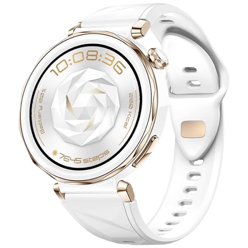 Watchbond Compatible with Huawei Watch GT5Pro Strap, Watch5 Women's Model 42mm Glacier White Fluoroelastomer Strap, GT5/GT4 Women's 18mm Universal Premium Wristband